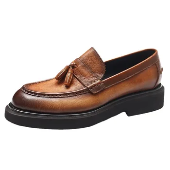 Mens Loafers Pavasario rudens natūralios odos suknelės batai Vyrų ūgis Didėjantis prabangus kvėpuojantis laisvalaikio vyriški batai plius dydis 38-48