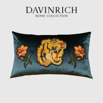 DAVINRICH Luxury Velvet Cushion Cover GG Retro Style Tiger Cat Animals Applique siuvinėti pagalvių užvalkalai 45x45cm Nemokamas pristatymas