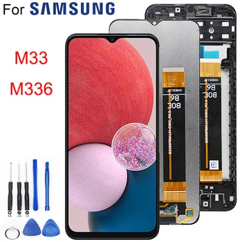 Nauja 6.6'' skirta Samsung Galaxy M33 M336B M336B/DS LCD su rėmo ekranu Jutiklinio ekrano skaitmeninimo priemonės rinkinys Samsung M336 LCD
