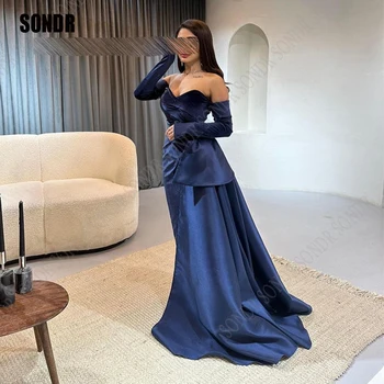 SONDR Luxury Velour/Satin Long Evening Dresses Sweetheart Off Shoudler Full Sleeves Wedding Party Dress Oficiali proga