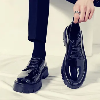 Vyriški Oksfordo batai lakuotos odos vyriški ofiso batai vyriški oficialūs batai formalūs suvarstomi paaukštinti juodi odiniai batai