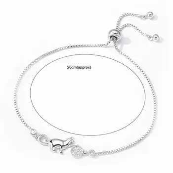 Chain Bracelet Fashion Silver Color Women Bracelet Cat Rhinestone Reguliuojama grandininė apyrankė festivaliui