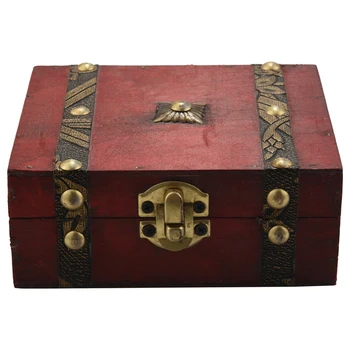 Senovinė medinė lobių skrynios laikymo dėžutė Spynos organizatorius Sulankstomas mini mažas medinis namų dekoro konteineris Niekučių papuošalų dėžė