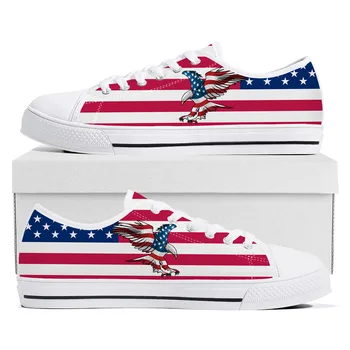 USA Flag America Red Blue White Art Low Top Quality Sneakers Mens Womens Teenager Canvas Sneaker Casual Couple Shoes Custom Shoe