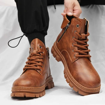 Original Design 2023 A/W New British Street Style Dress Ankle Leather Boots for Men's Daily Black Hombre Casual Height Shoes