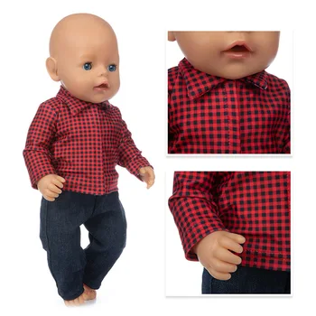 Red Grid Suit Doll Clothes Fit 17 colių 43cm lėlių drabužiai Gimęs kūdikio kostiumas kūdikio gimtadienio fistival dovanai