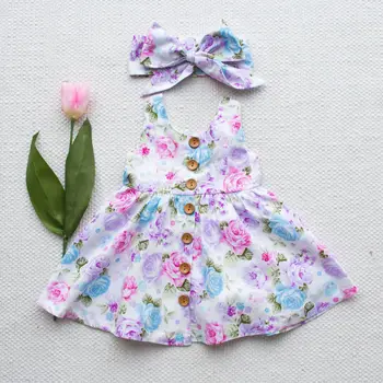 Mažylis Baby Girl Gėlių tanko suknelės degtuko galvos juosta Vasarinė saga be rankovių sundress kūdikis mergaitė Drabužiai