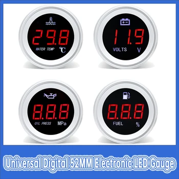 12/24V Skaitmeninis elektroninis LED matuoklis 52mm vandens temperatūros matuoklis su įspėjamuoju signalu 0-120 °C Alyvos slėgio matuoklis su1/8NPT jutikliu