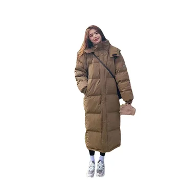 Žiemos parkas su gobtuvu žemyn Medvilninė moteriška striukė Vėjo nepraleidžiantis storas šiltas paltas Mada Plataus liemens moteriškas ilgas sniego paltas T159