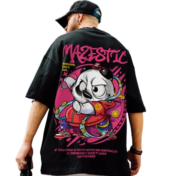 2023 Hip Hop vyriški laisvalaikio marškinėliai Panda Print 3D gatvės marškinėliai, dideli patogūs,
