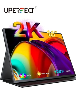 UPERFECT 16 colių 120 Hz nešiojamasis žaidimų monitorius 2K QHD ekranas su mini HDMI Type-C HDR akių priežiūra Išorinis nešiojamojo kompiuterio antrasis ekranas