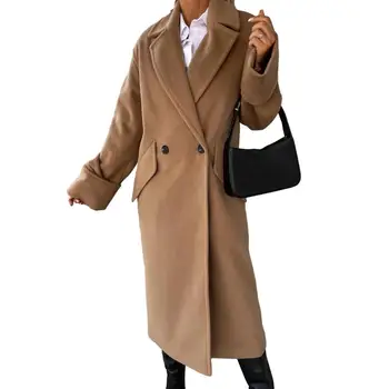 Rudens paltas Storas vėjo nepraleidžiantis vidutinio ilgio atlapų paltas moterims Vienspalvis dvispalvis Tiesios rankovės rudeniui/žiemai