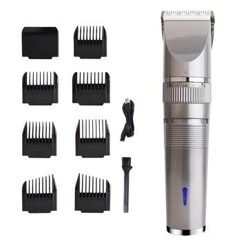 1Set Profesionali plaukų kirpimo mašinėlė USB įkraunama plaukų kirpimo mašinėlė Vyrų kirpimo peiliukas Skutimosi plaukų kirpimo mašinėlės sidabras
