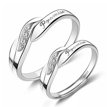 Lėkštas tikro aukso rinkinys Cirkono poros žiedas vyrams ir moterims Atviras reguliuojamas pirštų žiedas Vyrų ir moterų sužadėtuvių papuošalai