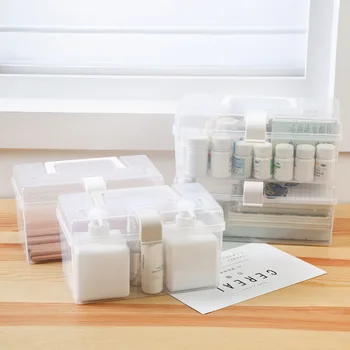 Skaidri plastikinė daiktadėžė, pirmosios pagalbos dėžutė, buitinis medicininis rinkinys, nešiojamas vaistų dėklas, daugkartinio naudojimo, namų organizatoriaus laikiklis