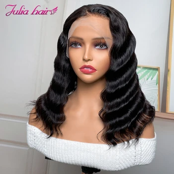 Julia Hair Natural Body Wave Bob Wig 150 Density Iš anksto nupeštas Brazilijos plaukų nėrinių priekinis perukas 14inch trumpi Bobo žmogaus plaukų perukai