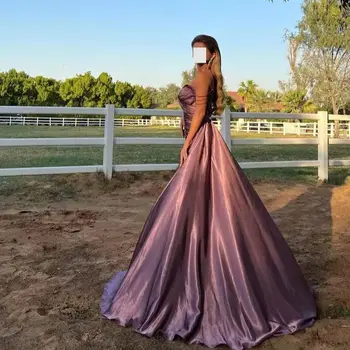 AsaNagi Šviesiai violetinės vakarinės satino ilgos prom suknelės nuo peties Elegantiškas chalatas De Soirée Ball Gown Moterų vakarėlio suknelė 2023