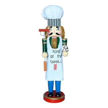 Christmas Wood Chef Nutcracker Ornament Cooking Craft Ornament for Xmas Festival Party Kitchen Decor Present