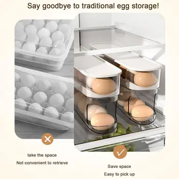 Kiaušinių dozatorius Dvisluoksnė kiaušinių laikiklio dėžutė šaldytuvui su automatiniu valcavimo dozatoriumi Vietą taupantis anti-lašas 12