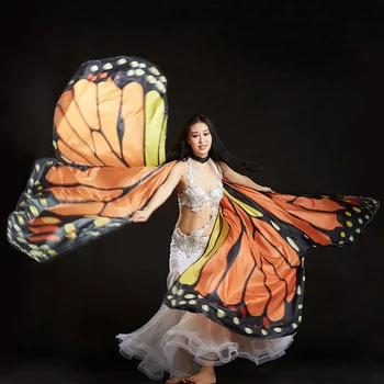Creative Orange Rainbow Butterfly Belly Dance Isis Wings Bellydance Kostiumai Aksesuaras Scenos spektaklis Klubo spektaklis Rekvizitas Sparnas