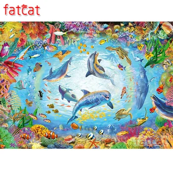 FATCAT deimantų tapyba gyvūnas delfinų gyvenimas pilnas kvadratinis apvalus gręžtuvas deimantų siuvinėjimas gyvūnai paveikslas namų dekoravimas AE3276
