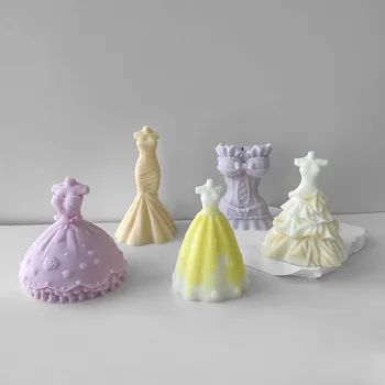 Moters sijonas Vakarėlis Princesės suknelė Silikoninės žvakės Formos 3D vestuvinė suknelė Pelėsis Aromaterapinis žvakių tinkas Derva Pelėsis Namų dekoras