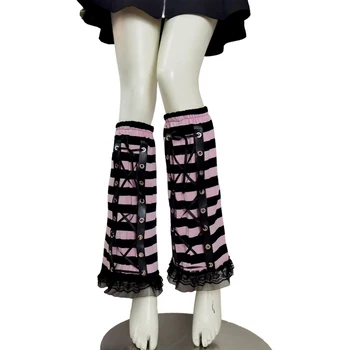 Y2k Kojų šildytuvai mergaitėms Rožinės dryžuotos ilgos kojinės 2023 m. pavasario saldaus trikotažo nėrinių pleistras Plona koja Šiltesnis nėrinių aukštyn kojų užvalkalas kojinė