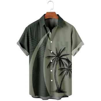 Havajų marškiniai vyrams Atostogų paplūdimio stilius Kokosų medžio marginimo marškiniai trumpomis rankovėmis Vasaros paplūdimio atostogų viršūnės Kvėpuojantys