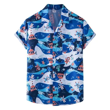 Vyrų vasaros jūros paplūdimys 3d spausdinimo marškiniai Atsitiktiniai Havajų trumpomis rankovėmis Atostogų sagos palaidinė Šaunūs gatvės drabužiai Madingi marškiniai