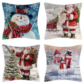 Kalėdų senelio sniego senio kraštovaizdžio pagalvėlės viršelio dekoracijos namų ornamentui Laimingų Naujųjų metų kalėdinis dekoras 2023