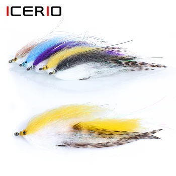 ICERIO 1/0 - 4/0 Fly Fishing Streamer Flies EP Silky Fiber Long Shank Fine Hooks Flasher Fly Lure Masalas upėtakių bosui