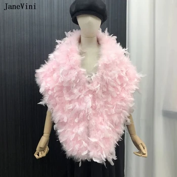 JaneVini 2023 Žavinga rožinė Bolero nuotakos dirbtinio kailio skara Apvynioti stručio plunksnas Oficialus vakarėlis Cape Cloak Moterų vestuvių aksesuarai