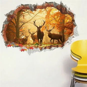 3d Skaldytų skylių elniai Miško sienos lipdukai Biurui Svetainės namų dekoravimas 