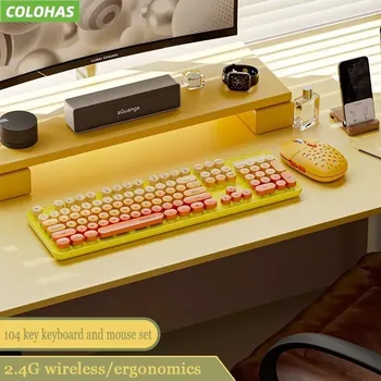 Nauja senovinė punk žaidimų klaviatūra 2.4G belaidė USB žaidimų klaviatūra ir pelės rinkinys Ergonomiški mieli klaviatūros žaidėjų priedai