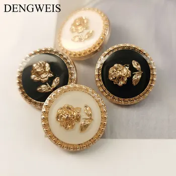 New Arrival Rose Gold Metal White Black Flower Buttons for Garment Sewing Buttons Women Coat Cardigan Siuvimo aksesuarai 6vnt