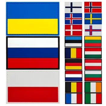 3D Europos vėliavos pleistrai, PVC kablio ir kilpos ženkleliai, rusiški guminiai lipdukai, karinis taktinis identifikavimas, aplikacijos drabužiams