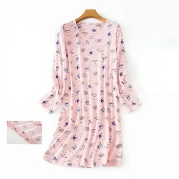Gown Cute Size Home Night Cartoon Plus Long Nightgown Women Loose Nightshirt Lingere Sleepwear Sexy Dress Cotton Sleeveed