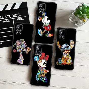 Mickey tatuiruotės animacinis filmas, skirtas Xiaomi Redmi Note 12 10 11 9 Pro Plus Speed 11E 11S 10S 9T 8 5G Juodas telefono dėklo dangtelis