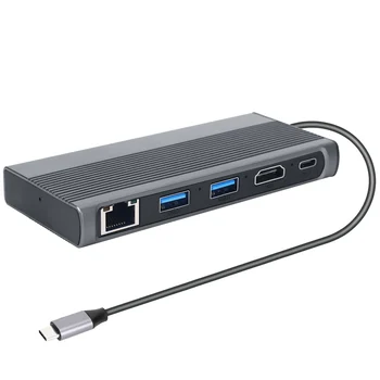 USB C šakotuvas M.2 SSD korpusas suderinamas su HDMI + USB3.1 + RJ45 + PD C tipo prijungimo stotis, skirta M.2 NVME NGFF SSD, skirta Macbook