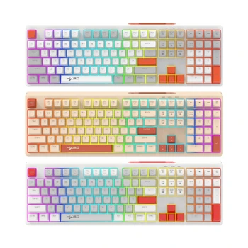 RGB klaviatūra 108 klavišų LED apšvietimas Žaidimo klaviatūra Trijų spalvų dizainas USB kabelis