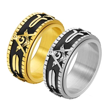 Rotatable Titanium Steel Masonic Ring Vyriški didelio žiedo žiedo rankų papuošalai