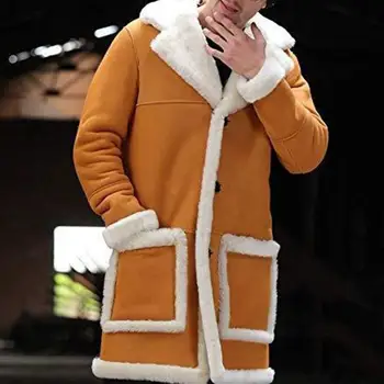 Spalvų bloko dizaino paltas Vidutinio ilgio pliušinis pamušalas Vyriškas pliušinis pamušalas Zomšos striukė Stilingas vidutinio ilgio paltas su žiema