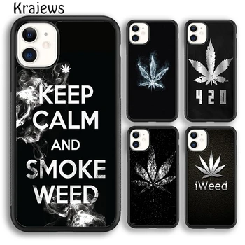 Krajews Weed Leaves Pattern Phone Case Cover For iPhone 15 SE2020 14 6 7 8 plus XR XS 11 12 13 pro max coque Shell Fundas