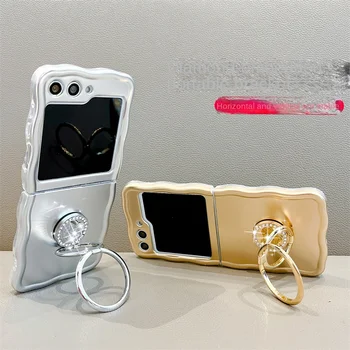 Žiedo laikiklio stovas Electroplate Phone Case, skirtas Samsung Galaxy Z Flip 5 4 3 Flip3 Flip4 Flip5 5G apsauginis galinio dangtelio korpusas