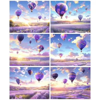 CHENISTORY Tapyba pagal skaičių Purpurinis karšto oro balionas Levandų peizažų rinkiniai suaugusiems Dažai tapybai Dovana ant drobės Namai Gruodis