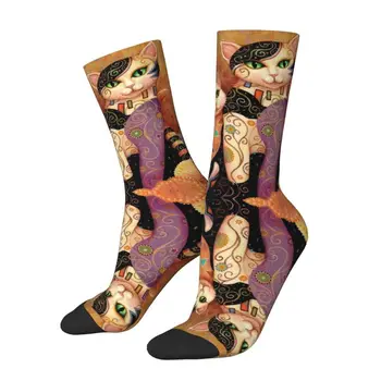 Mada Mielas Gustavas Klimtas Katės Auksinės kojinės Moterys Vyrai Šiltas 3D spausdinimas Vintažiniai gyvūnai Sportinės krepšinio kojinės