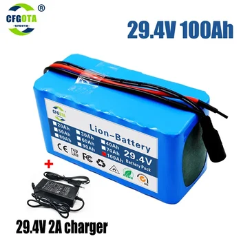 Baterija 24V 7S3P 100Ah baterija 500W didelės galios baterija 25.2V 100mAh E-dviratis BMS elektrinis dviratis su talpos indikatoriumi + įkroviklis