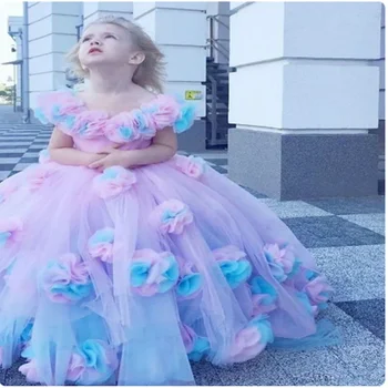 Puošnios gėlės mergaičių suknelė Vestuvių vakarėlis Princesės suknelė Atsitiktiniai vaikiški drabužiai Komunija Dabartiniai 2-14 metų vaikai
