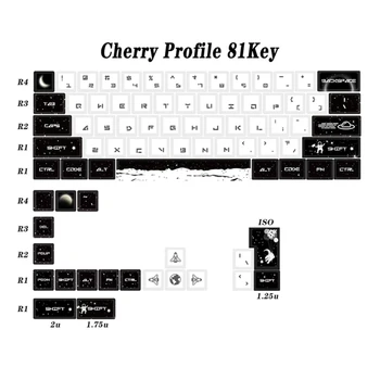 81Keys DYE-SUB Keycap Cherry-Profile Keycaps žaidimų mechaninė klaviatūra Juoda Balta