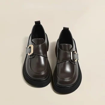 Moteriški odiniai batai 2023 Nauji britiško stiliaus stori pado loaferiai Minkšti odiniai metaliniai sagtys vienviečiai batai Mary Jane moteriški batai
